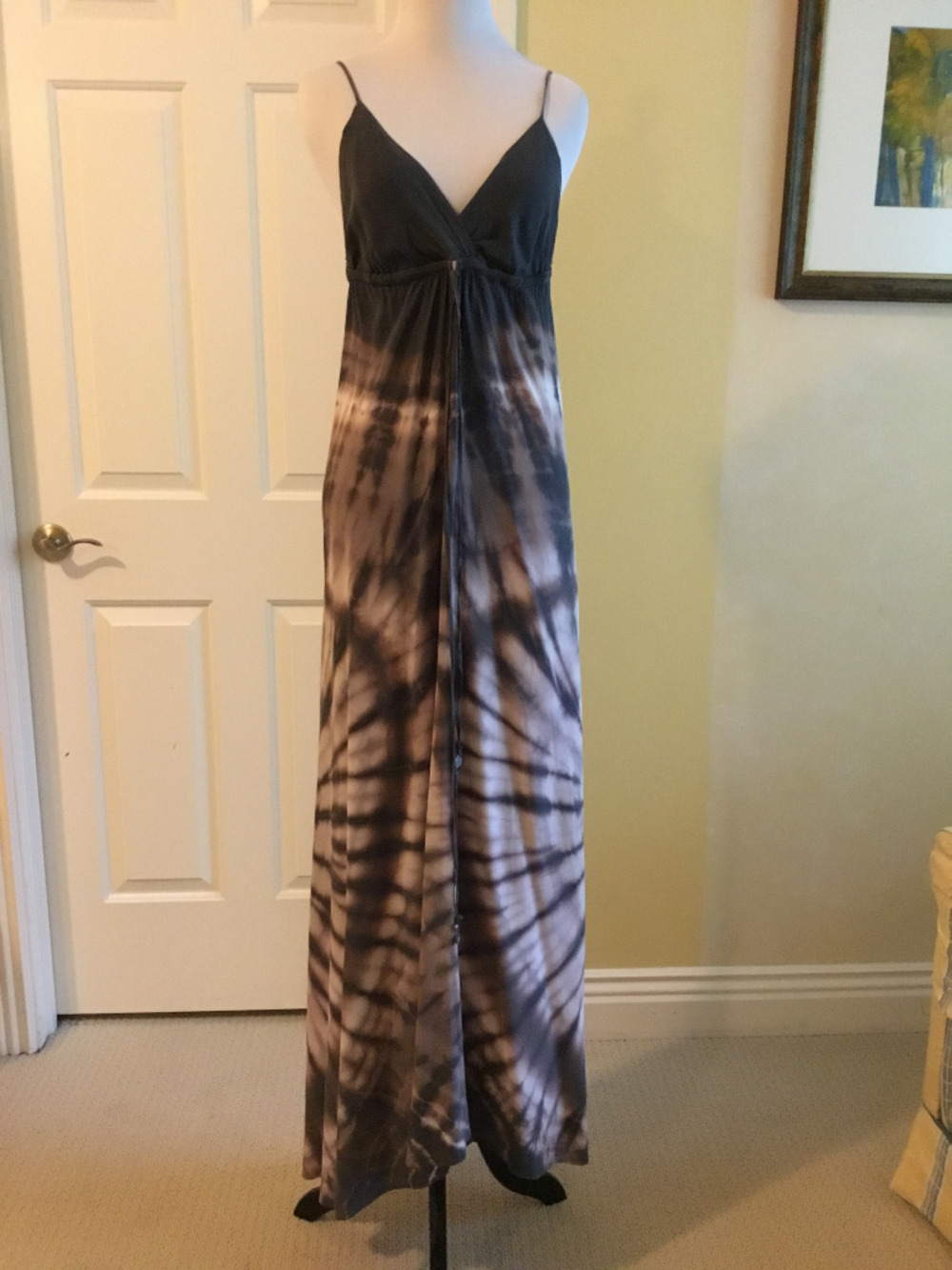 Gypsy 05 Black & Taupe Tie-Dye Silk Maxi Dress